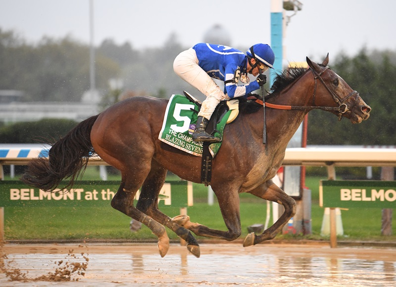 Blazing Sevens winning the Champagne S. (G1) - Janet Garaguso/NYRA